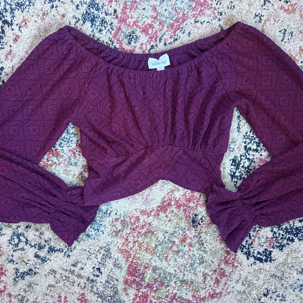 Willow & Root Purple Off-Shoulder Textured Crop Blouse